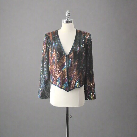 Vintage 70s Sequined Evening Jacket L